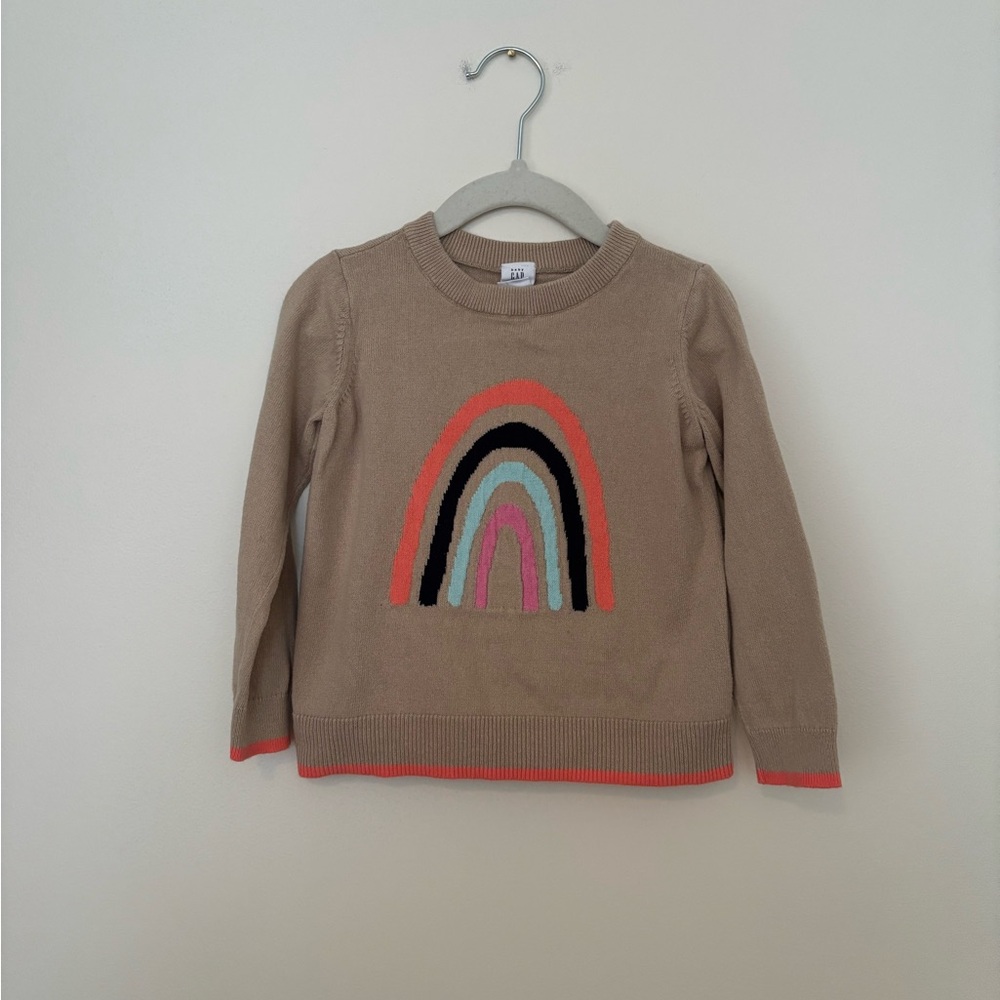 GAP Beige Knit Sweater with Coral & Multicolor Rainbow